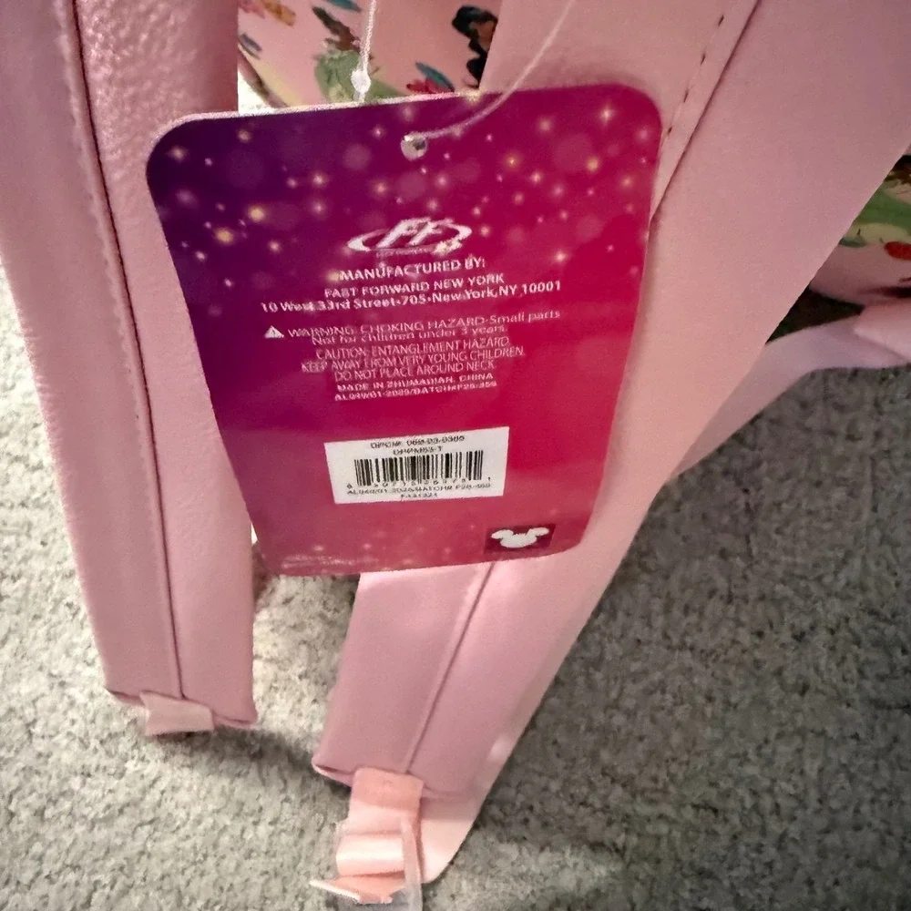 Disney Princess Pink Faux Leather Backpack Ariel Tiana Jasmine Snow White‎ NEW